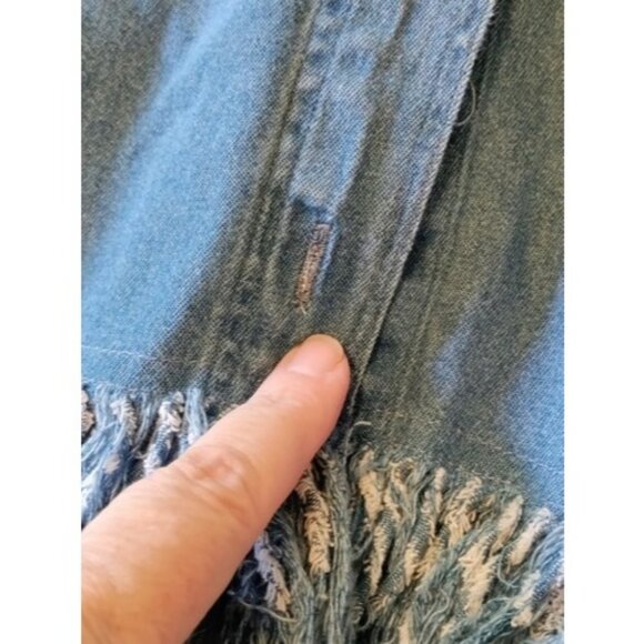 Vintage American Flag Denim Shirt Size Medium Fringe Trim Patriotic - Picture 6 of 12